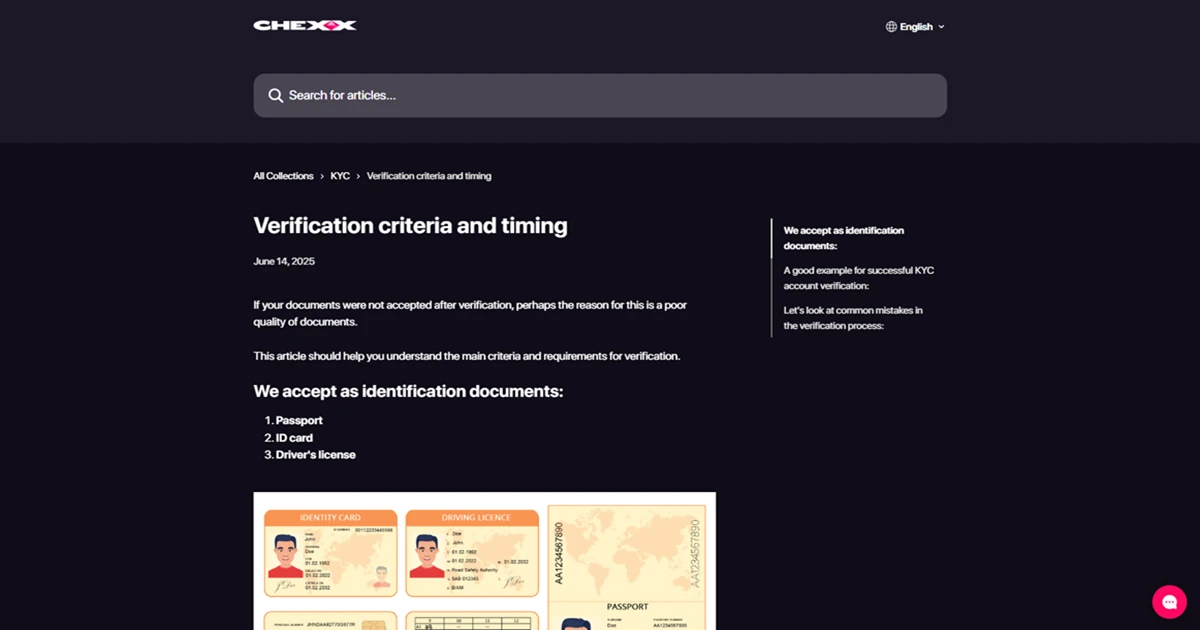 Área oficial de verificação da conta CHEXX no Help Center
